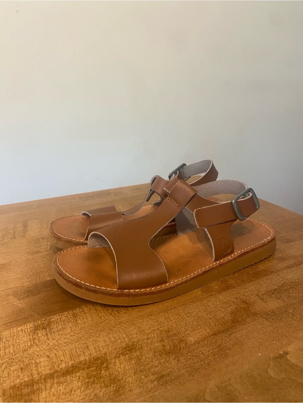 Freshly Picked Girls Brown Leather Open-Toe Buckle Sandals